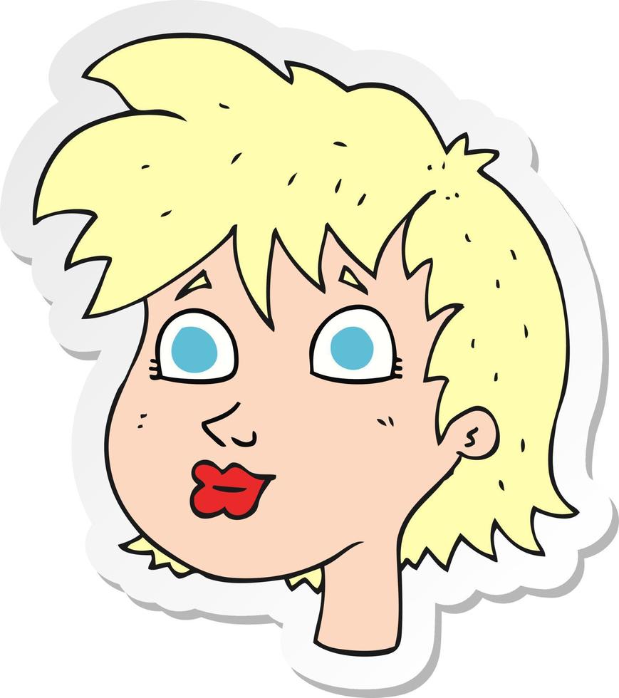 pegatina de un rostro femenino de dibujos animados vector