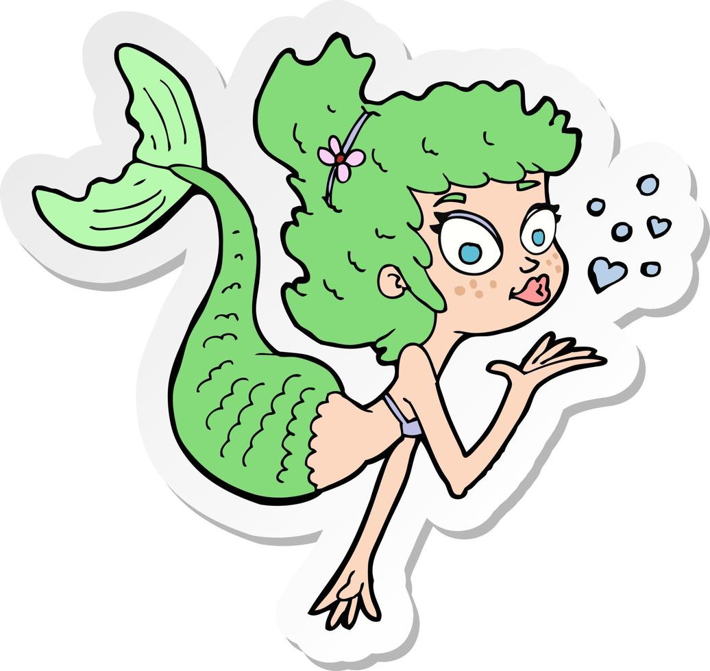 sticker of a cartoon pretty mermaid vector