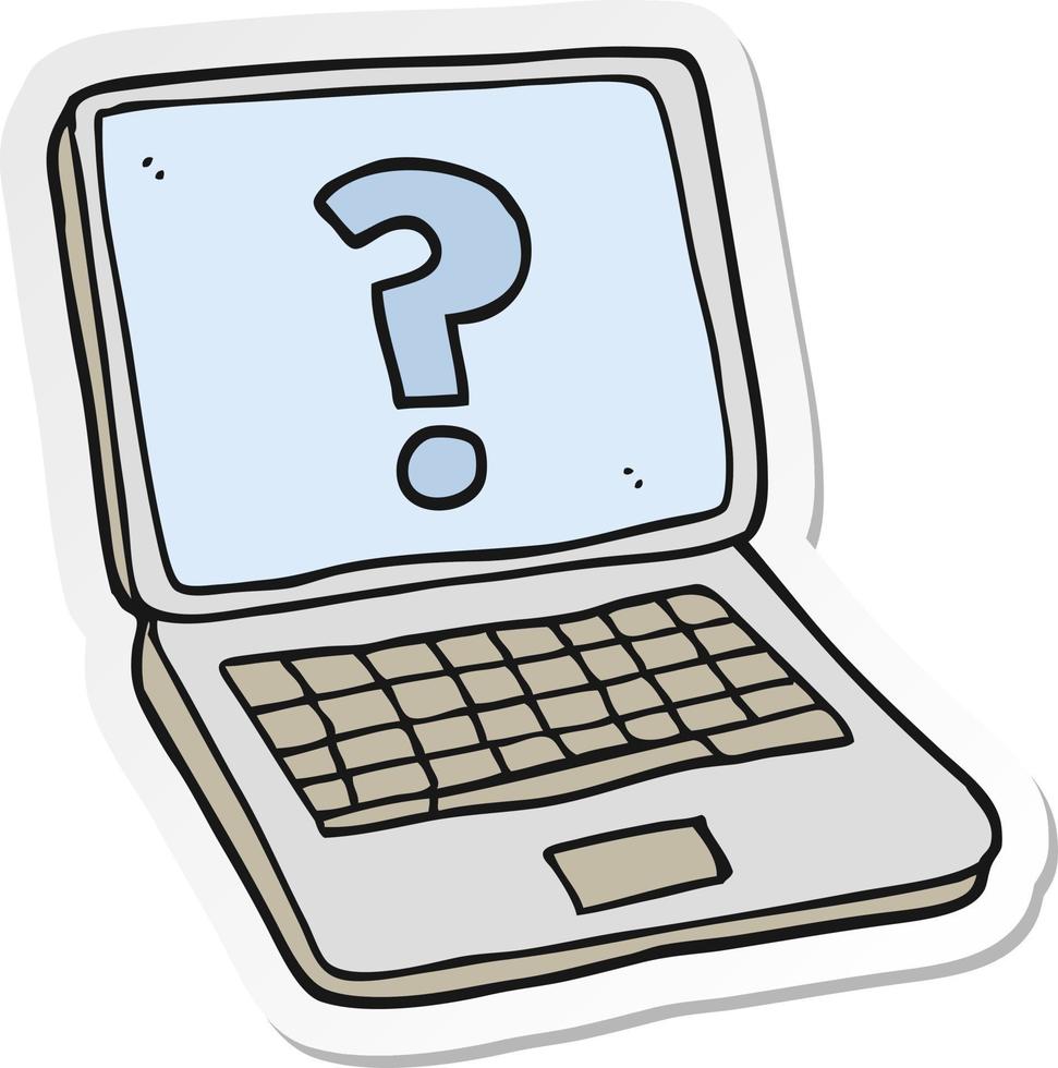 sticker of a cartoon laptop computer with question mark vector