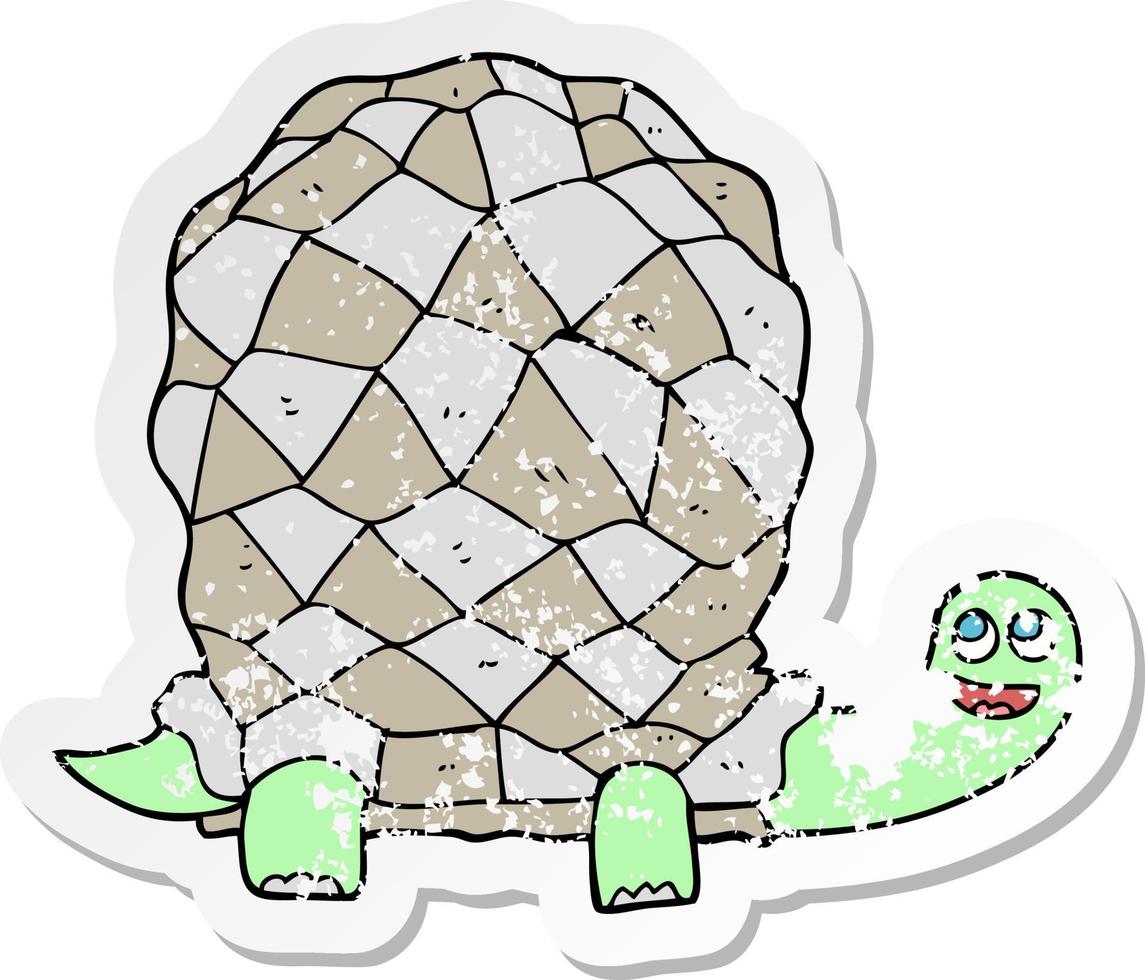 pegatina retro angustiada de una tortuga de dibujos animados vector