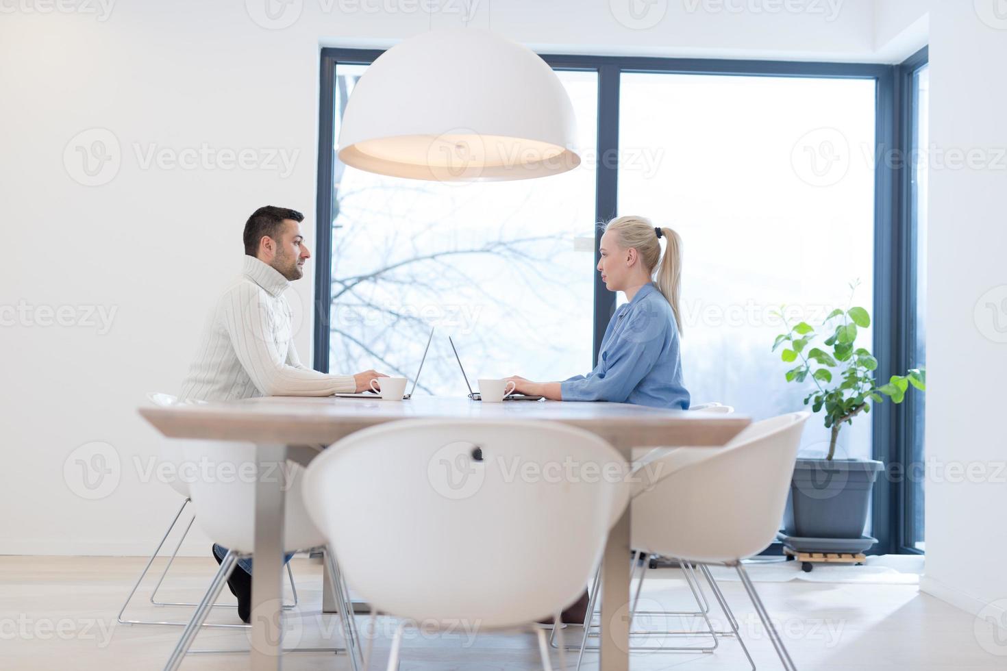 Startup Business Team At A Meeting at modern office building photo