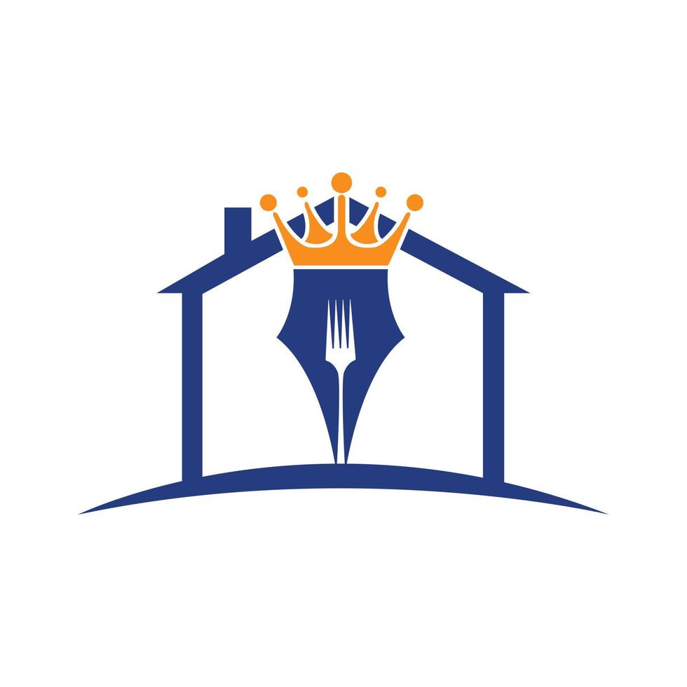 Pen with crown and fork logo design. vector