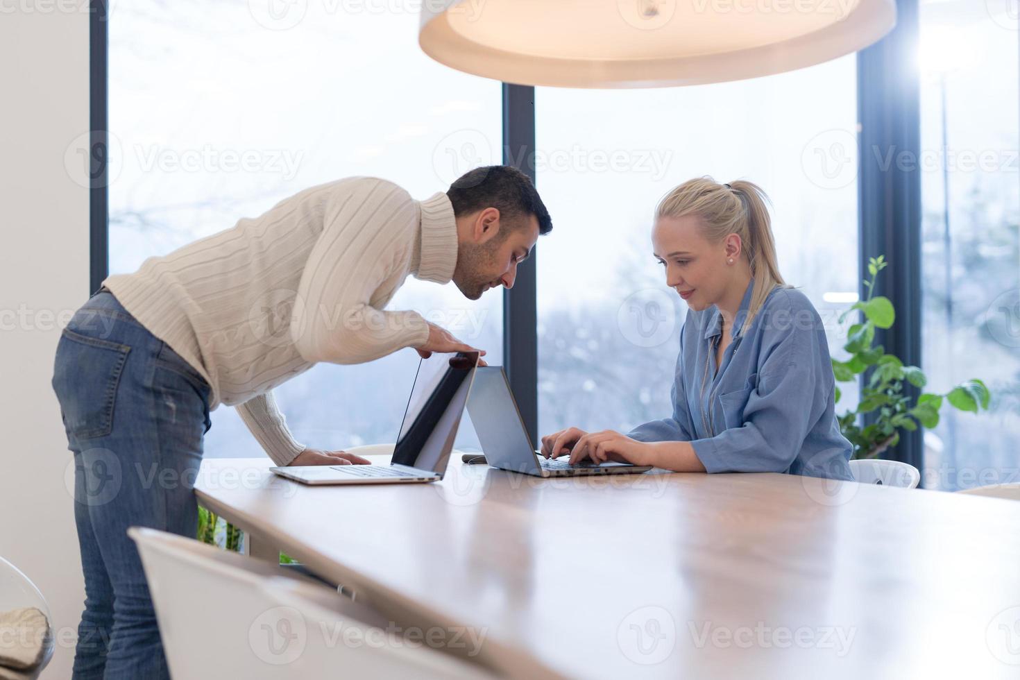 Startup Business Team At A Meeting at modern office building photo