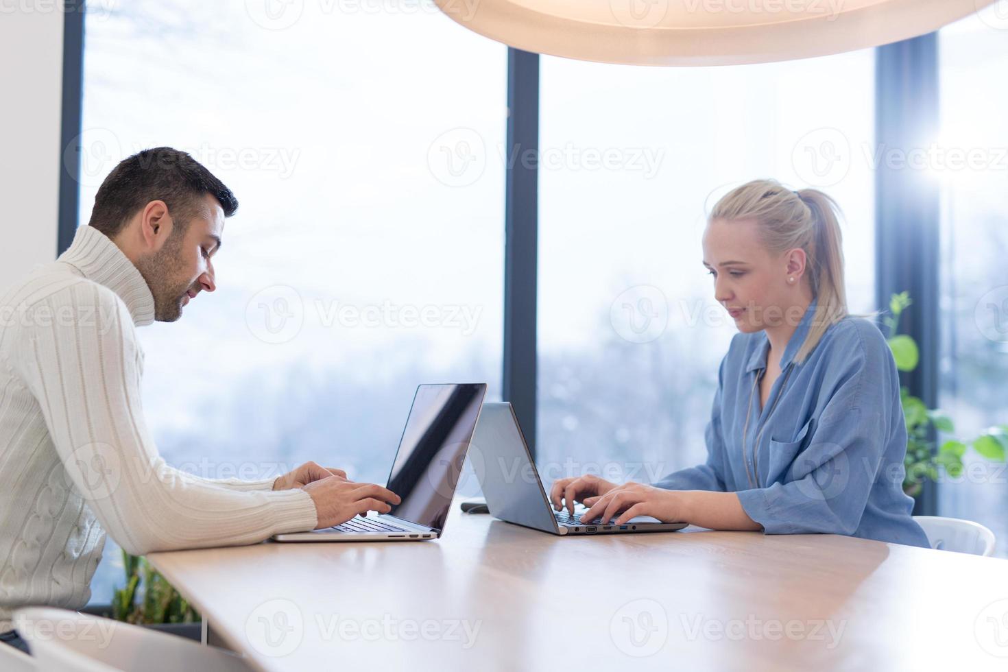 Startup Business Team At A Meeting at modern office building photo