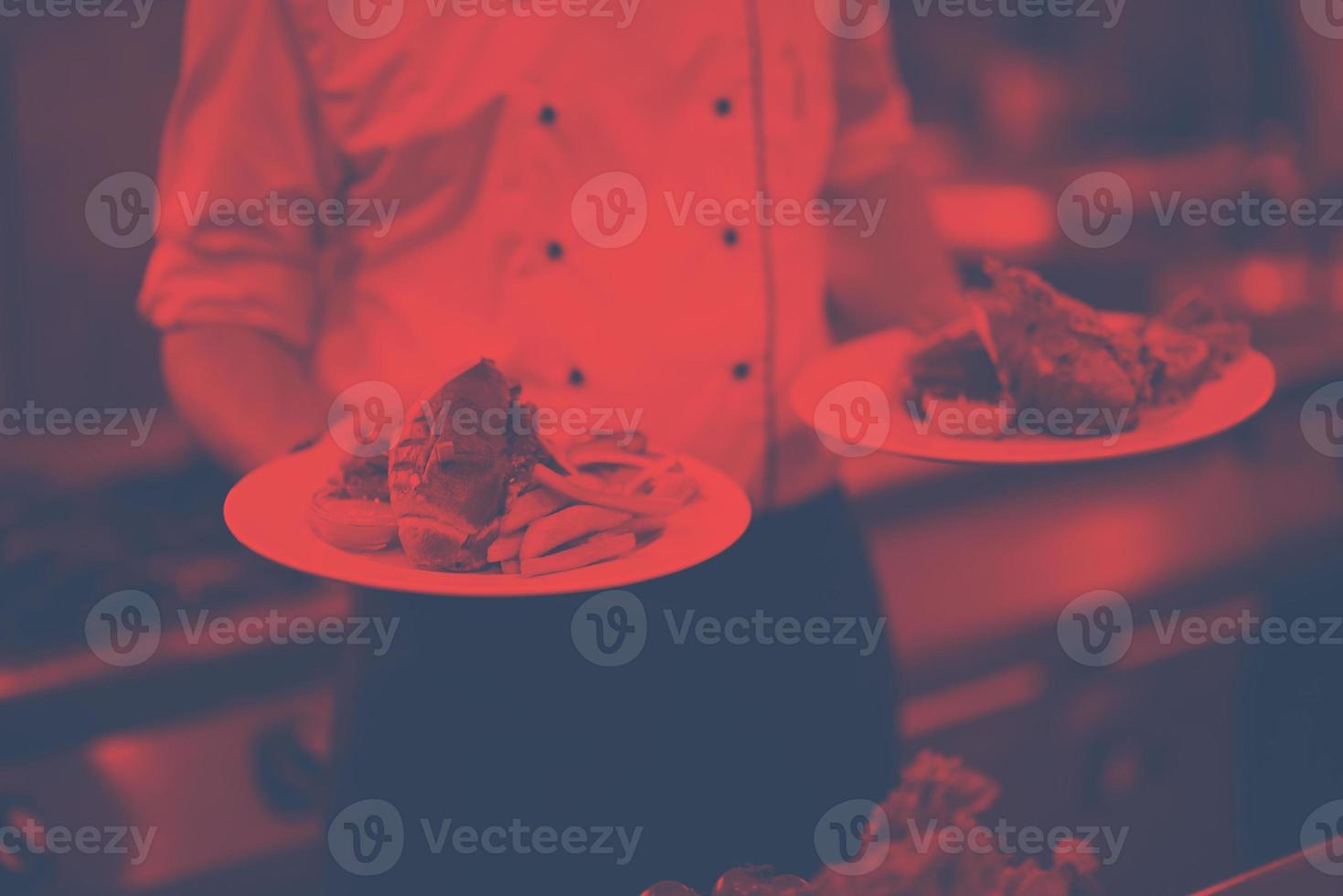 Chef showing dishes of tasty meals photo