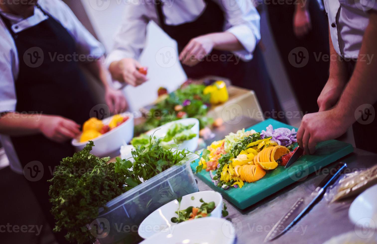 team cooks and chefs preparing meals photo