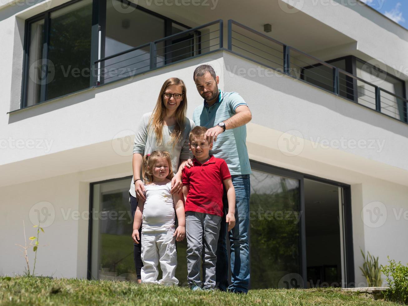 happy family with children in the yard photo