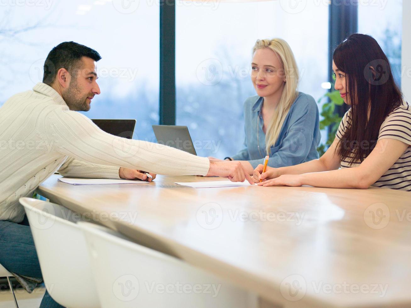 Startup business team at a meeting in modern office building photo