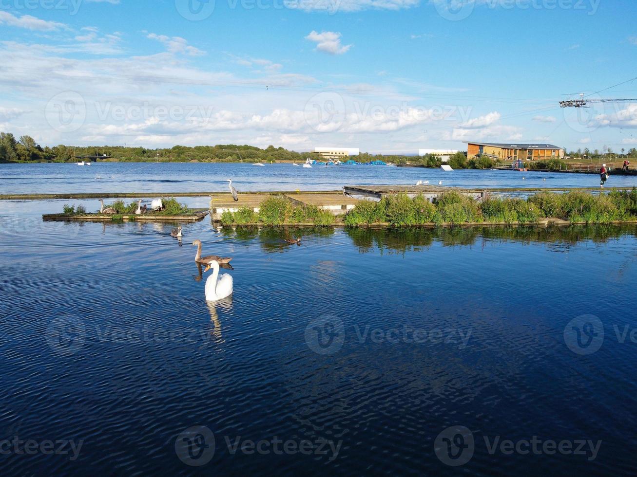 Cute Water Birds Swimming, Footage of Willen Lake and Park which is located at Milton Keynes, England. People are Enjoying at Lake on a Hot Sunny Day of Summer. Video Clip Captured on 21-8-2022 photo