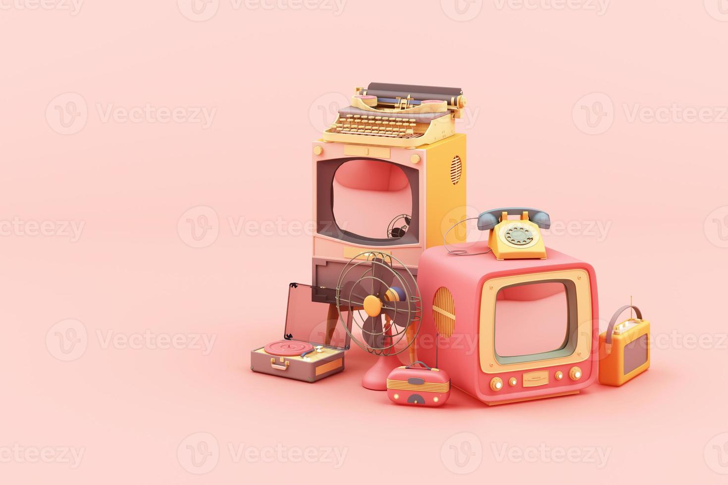 old television in pink colour 3d rendering photo