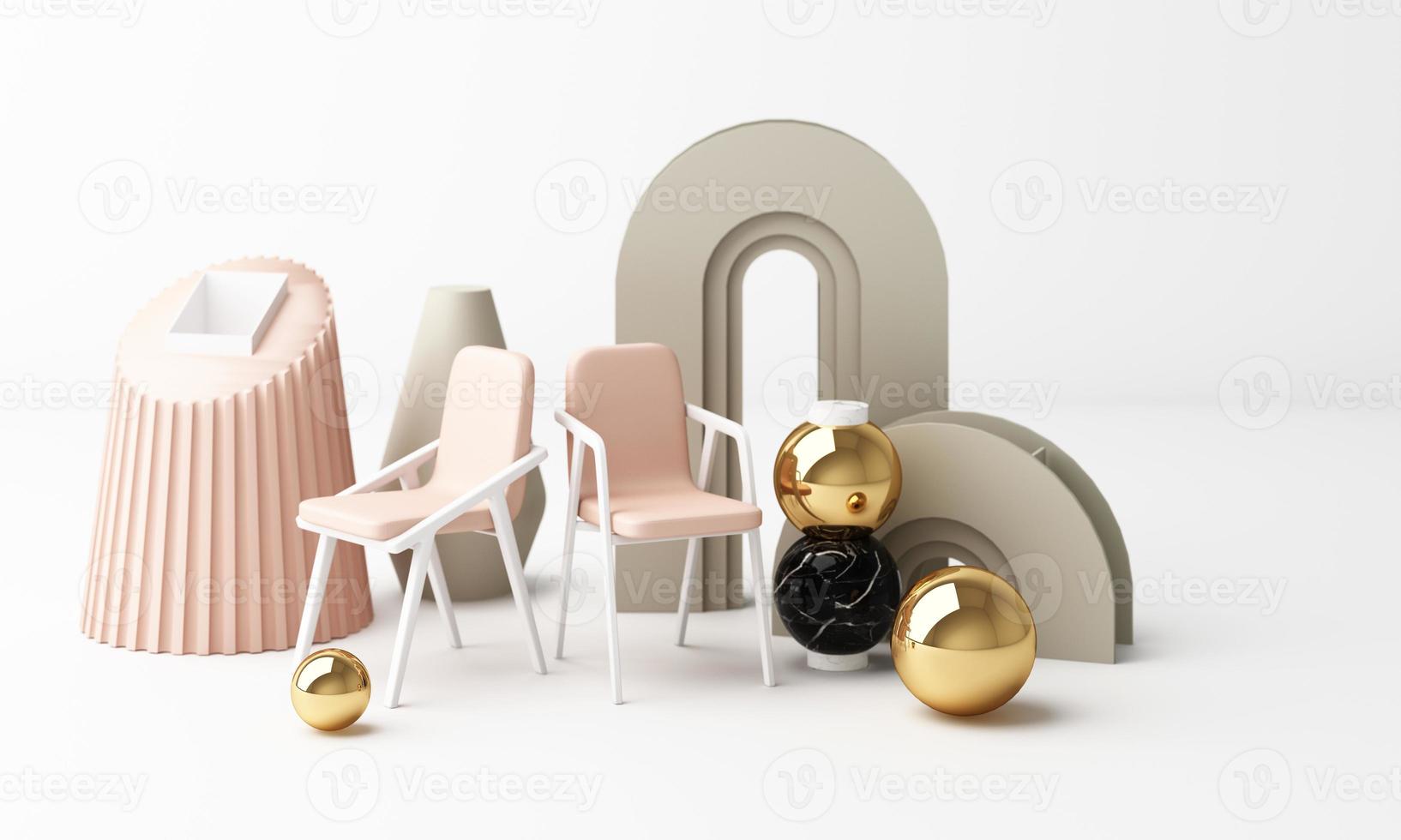 3d rendered illustration with geometric shapes. Pastel colors platforms for product presentation. Abstract composition in modern style. Minimalist design with empty space. photo