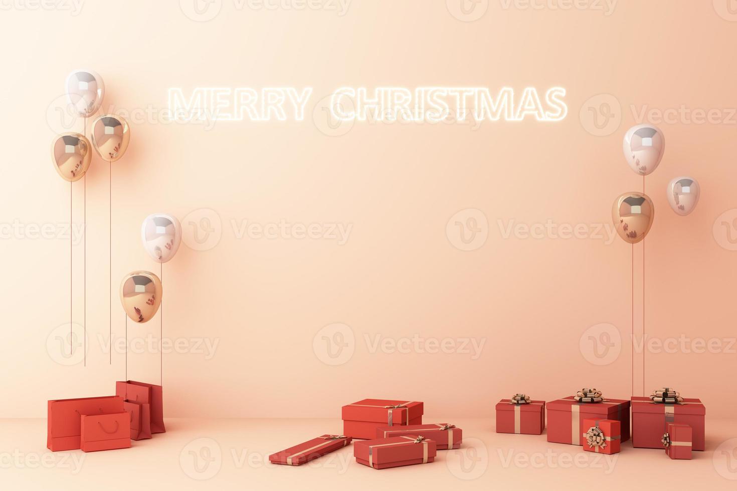 Christmas tree with decorations and gift boxes. 3d rendering photo