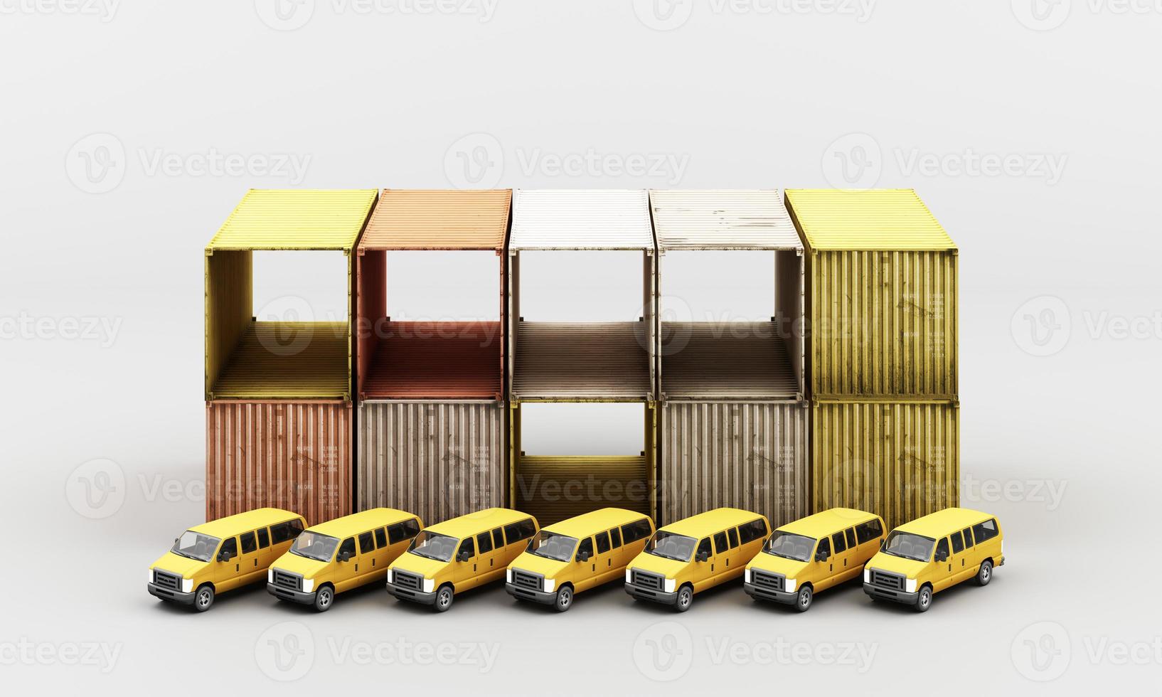 world wide cargo container transport concept in yellow tone colour with truck and van air plane on globe 3d rendering photo