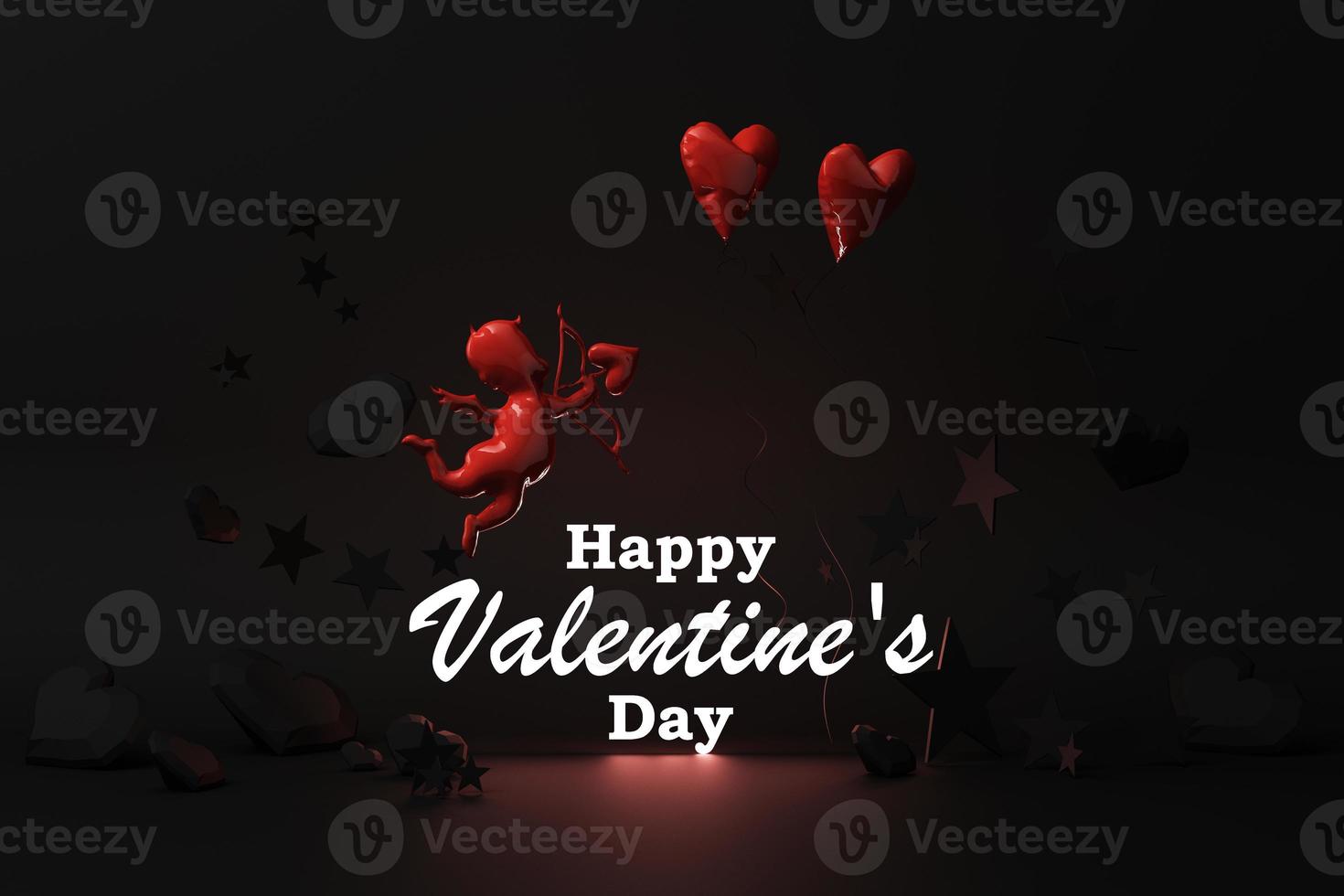 Valentine's day concept background with Balloon dog red and pink hearts star rose with white square frame and love decoration 3d rendering photo