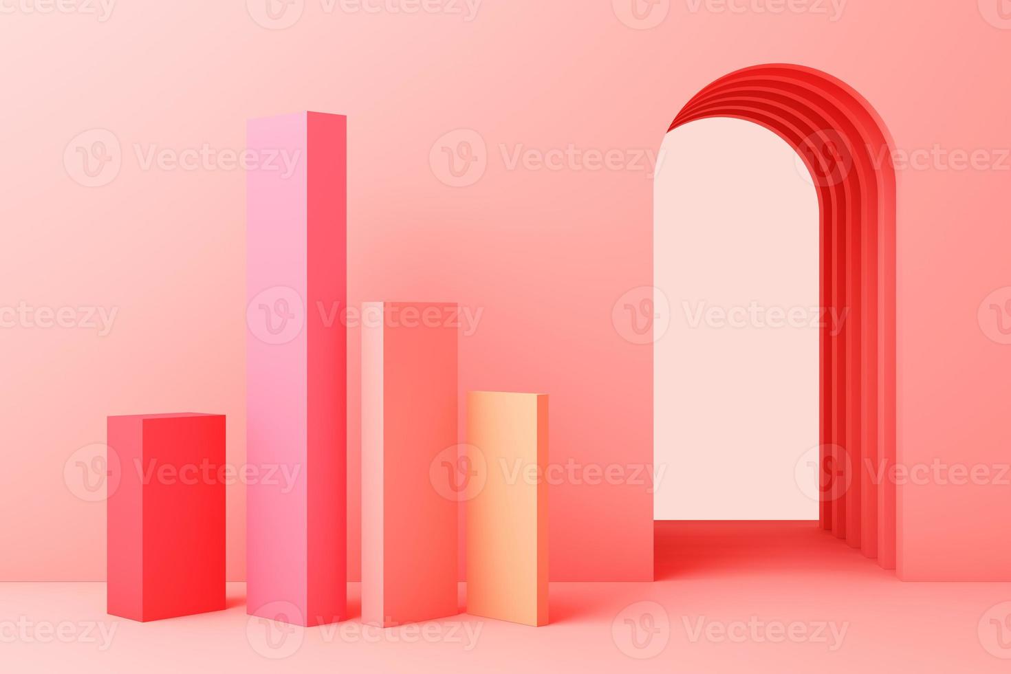 3d render illustration in modern geometric style Arch and stairs in trendy minimal interior Gradient pastel colors background Abstract composition photo
