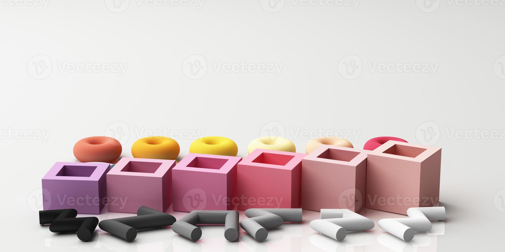 Set of colorful red,purple,pink,grey realistic geometric shape with fabric texture on white background. 3d rendering photo