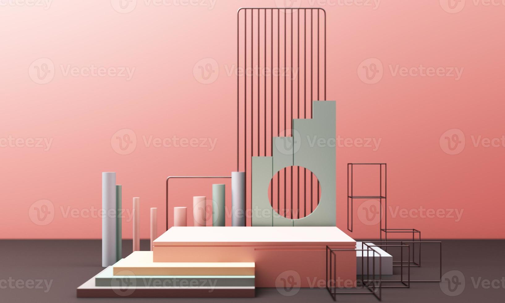 geometric shape memphis style minimal style on pastel color 3d rendering photo