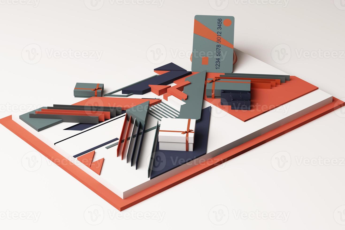 light bulbs concept abstract composition of geometric shapes platforms in blue and orange tone. 3d rendering photo