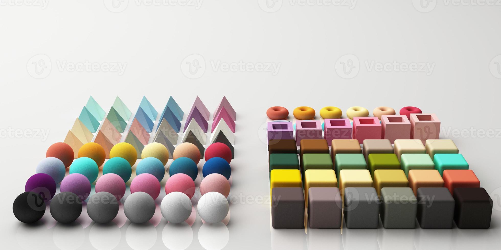 Set of colorful red,purple,pink,grey realistic geometric shape with fabric texture on white background. 3d rendering photo