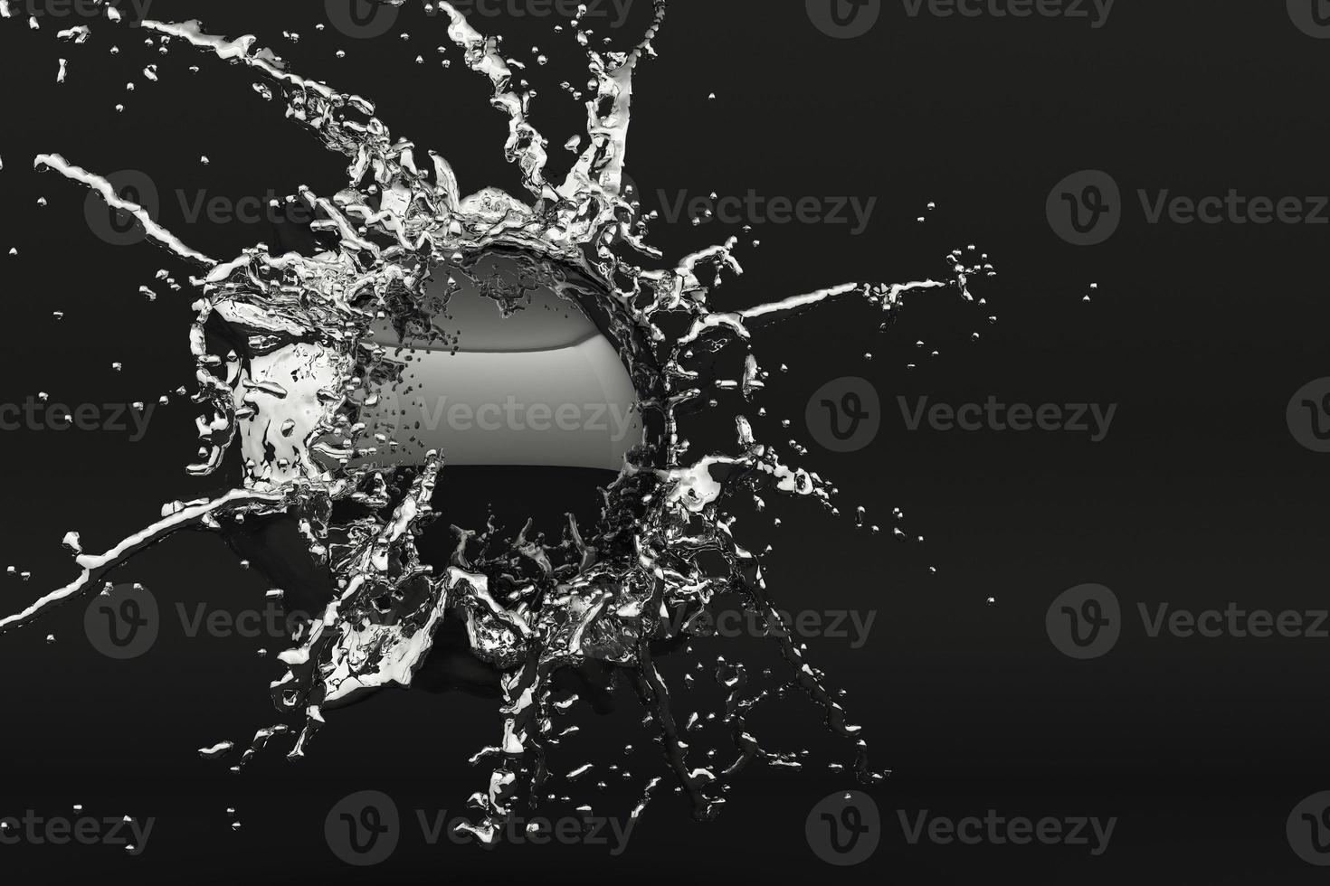 Abstract black water ball splash isolated on black background. 3d rendering photo