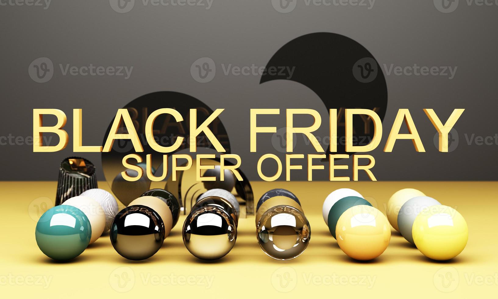 Black Friday Poster or banner with geometric shape in black and yellow neon lighting colour concept 3d rendering photo