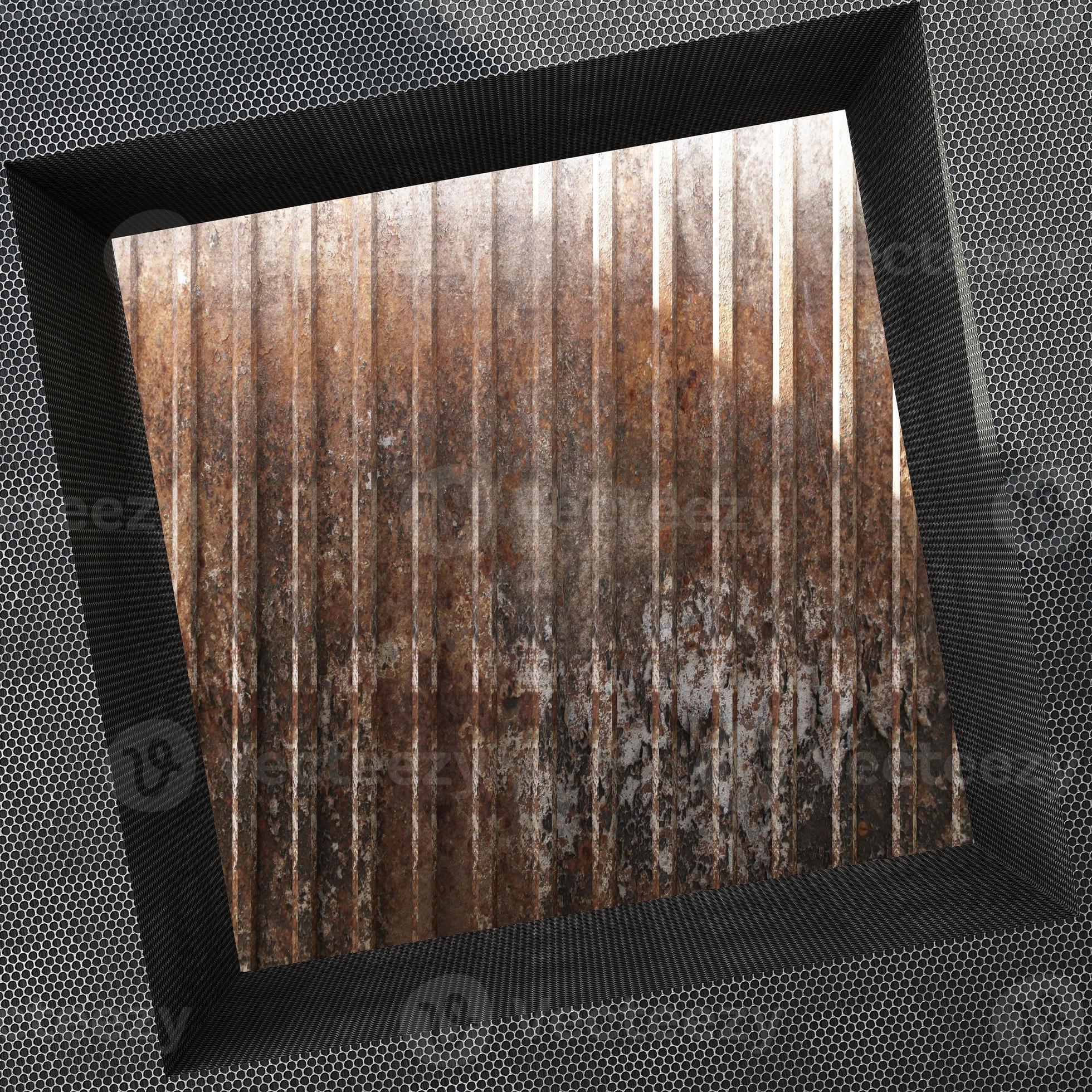 Antique steel square frame with sunlight on background. This empty