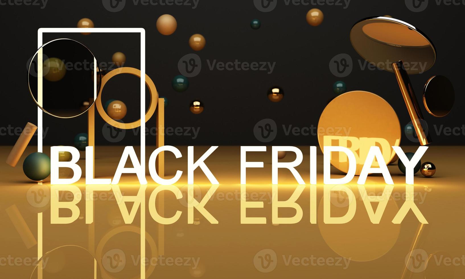 Black Friday Poster or banner with geometric shape in black and yellow neon lighting colour concept 3d rendering photo