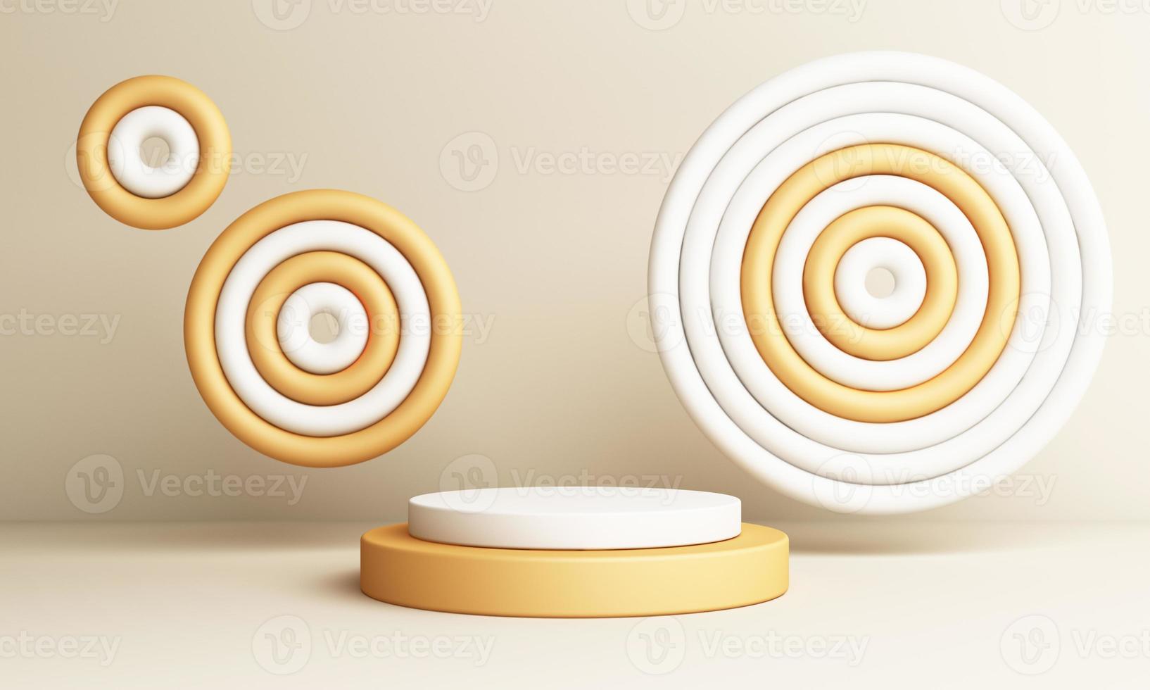 Abstract Composition with Podium. Minimal Studio with Round Pedestal and Copy Space , geometric shape pastel, 3d rendering photo