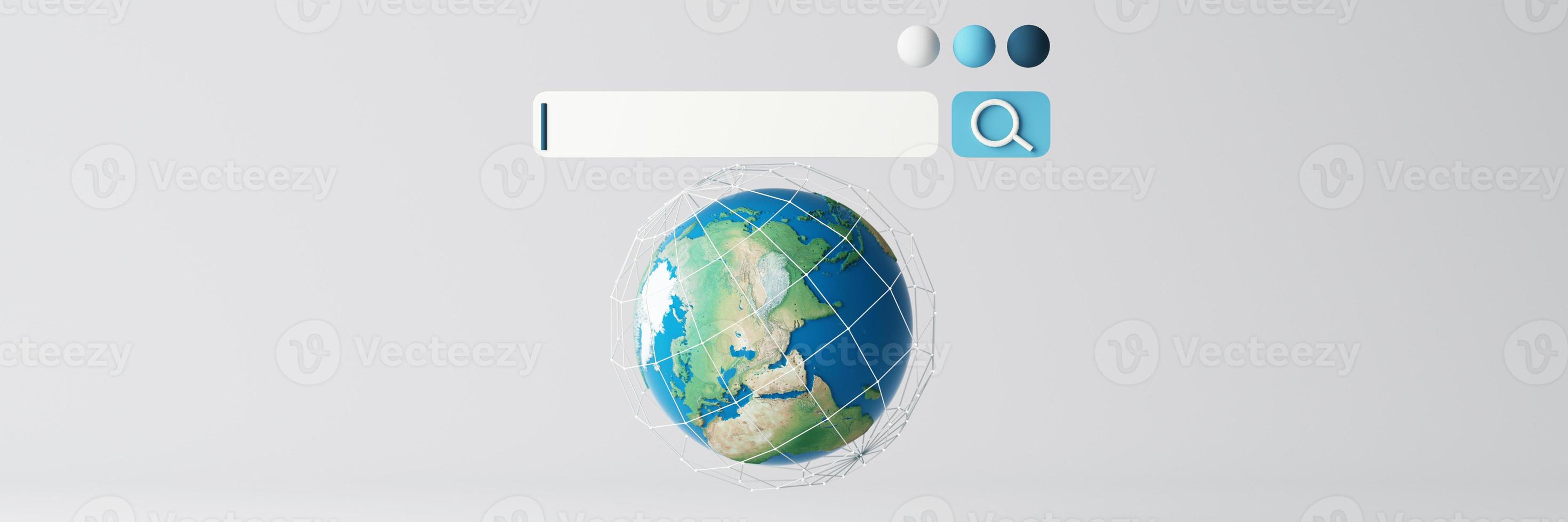 Globe and search bar minimal internet concept in the new world concept and wireless connection to find and work in the future world on a white background. 3d rendering cartoon style isolated photo