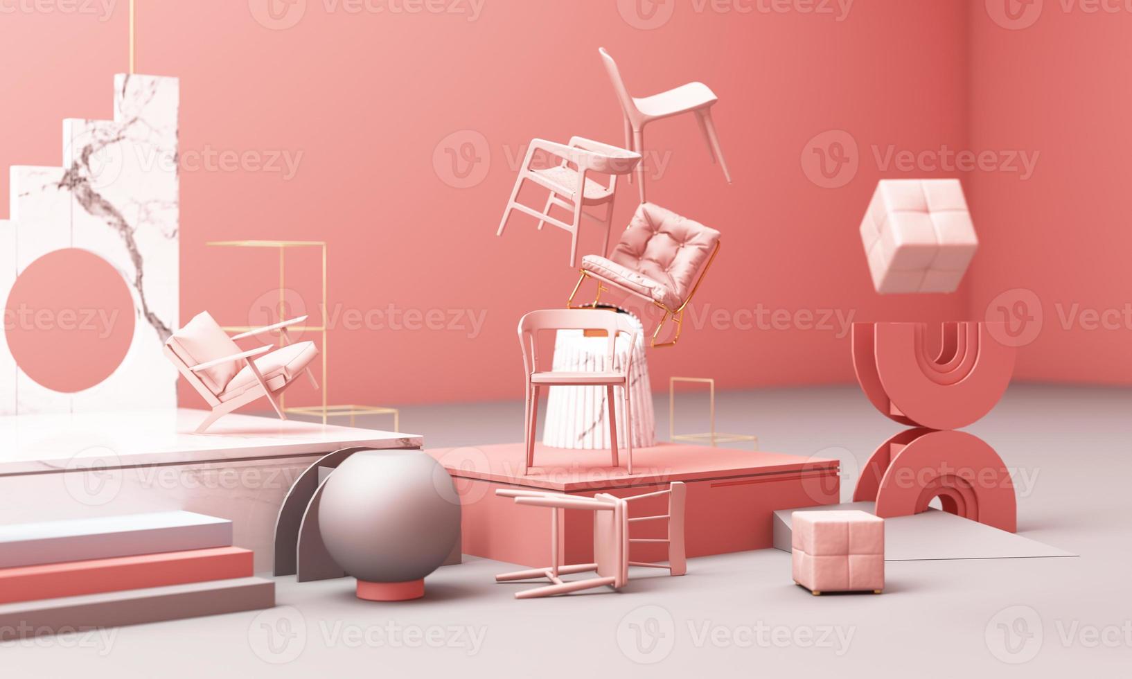 geometric shape memphis style minimal style on pastel color 3d rendering photo