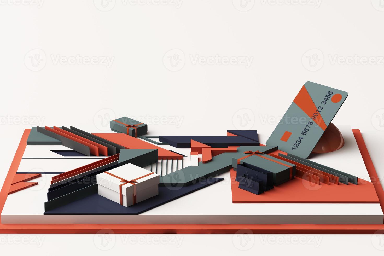light bulbs concept abstract composition of geometric shapes platforms in blue and orange tone. 3d rendering photo