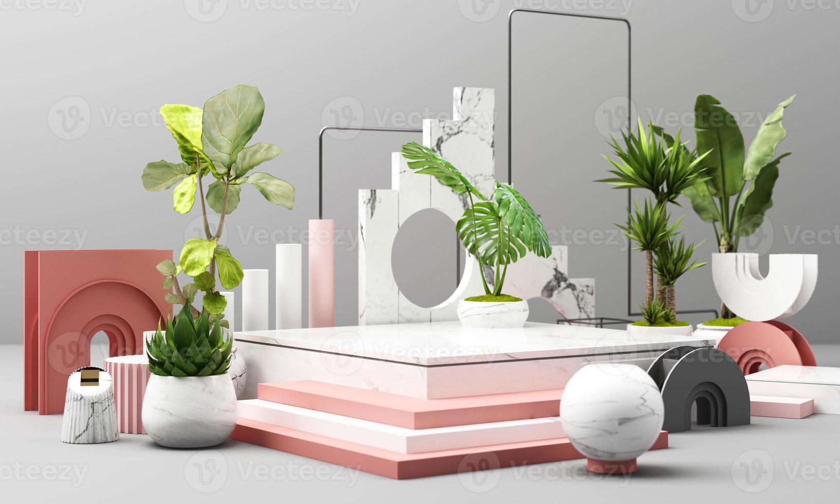 geometric shape memphis style minimal style on pastel color 3d rendering photo