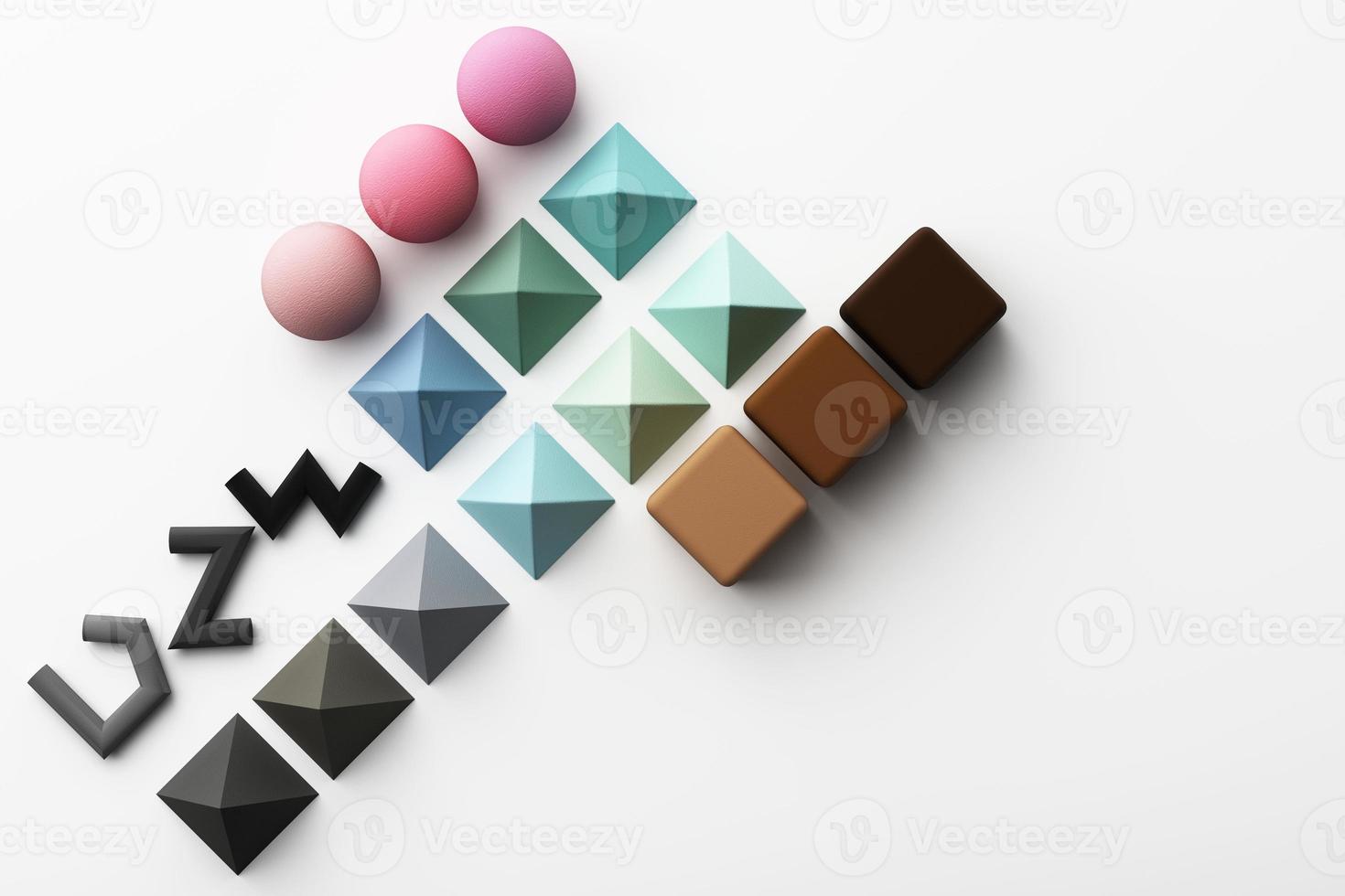 Set of colorful red,purple,pink,grey realistic geometric shape with fabric texture on white background. 3d rendering photo