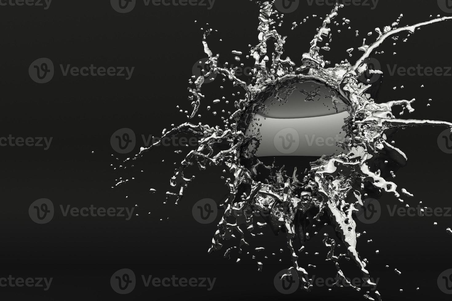 Abstract black water ball splash isolated on black background. 3d rendering photo