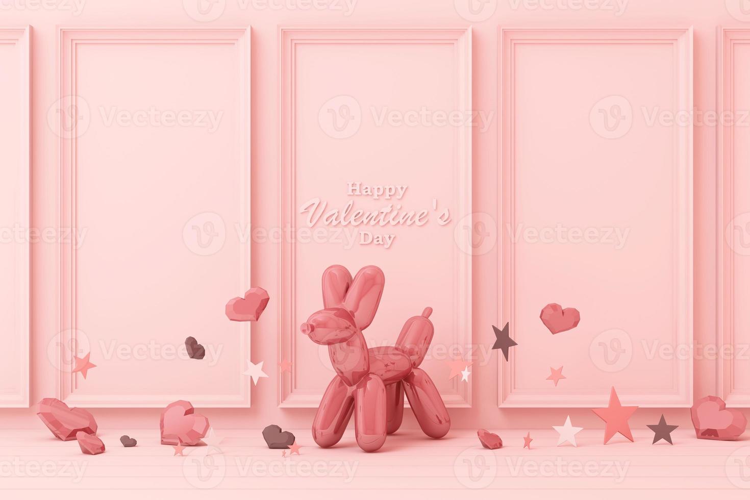 Valentine's day concept background with red and pink hearts star rose with white square frame and love decoration 3d rendering photo