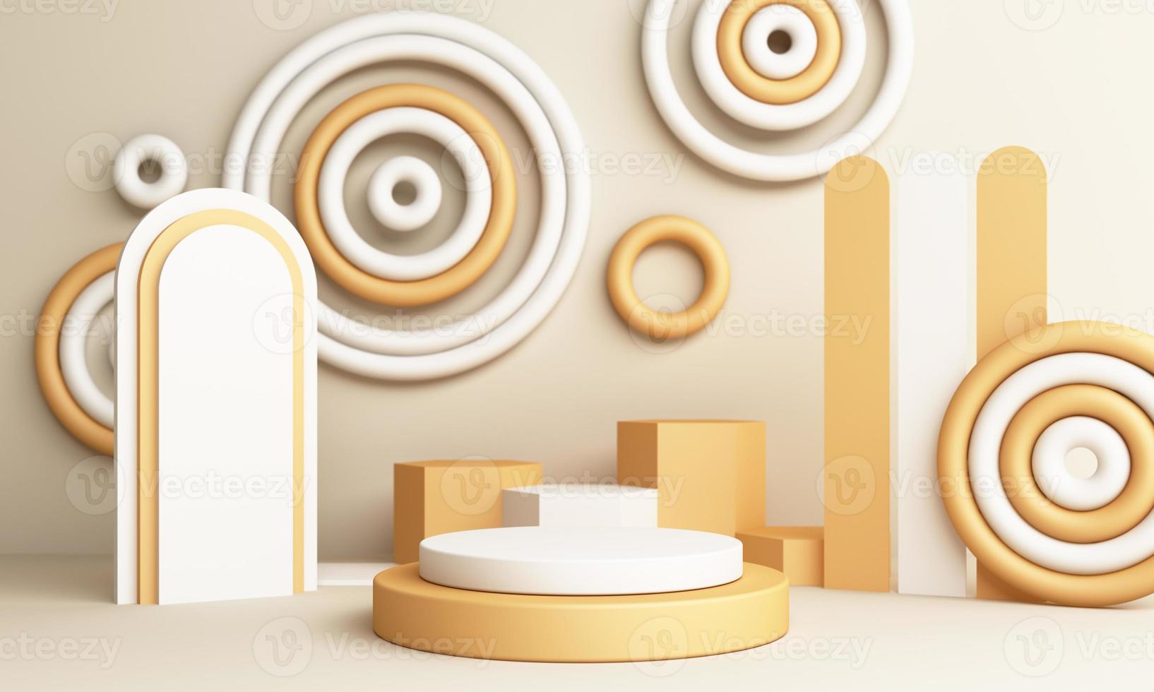 Abstract pink Composition with Podium. Minimal Studio with Round Pedestal and Copy Space , geometric shape pastel, 3d rendering photo