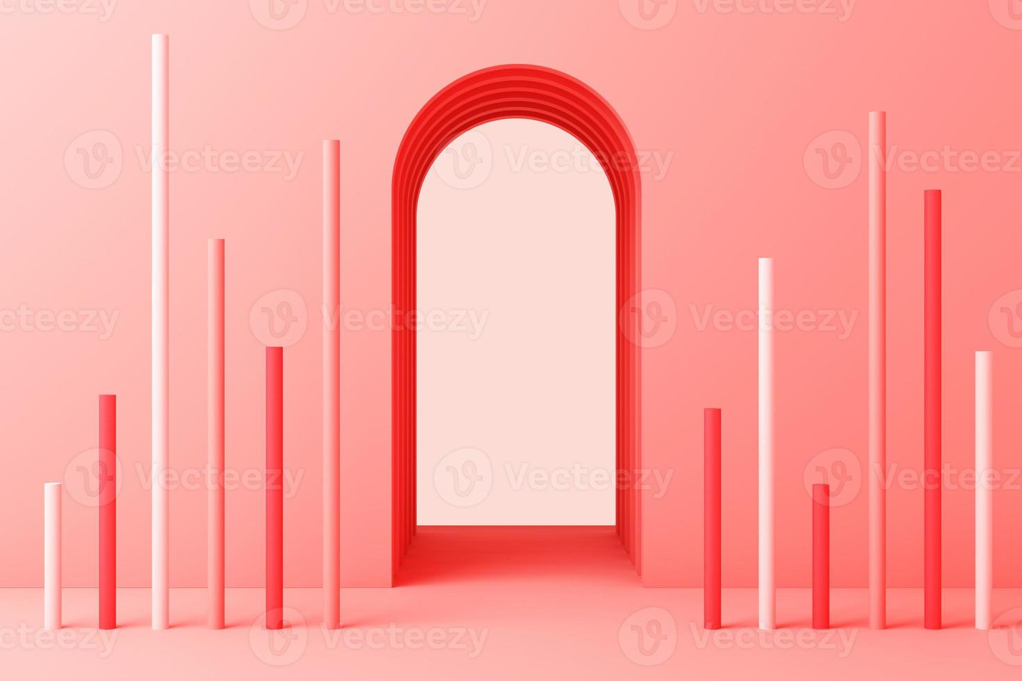 3d render illustration in modern geometric style Arch and stairs in trendy minimal interior Gradient pastel colors background Abstract composition photo