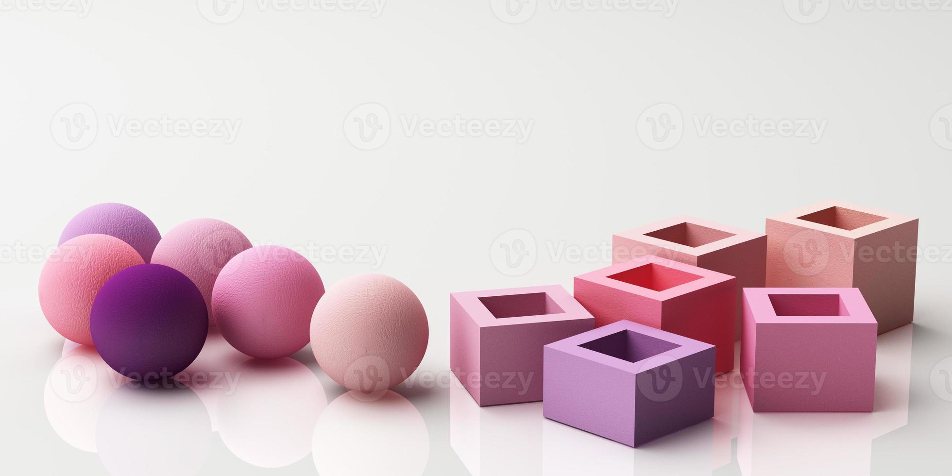 Set of colorful red,purple,pink,grey realistic geometric shape with fabric texture on white background. 3d rendering photo