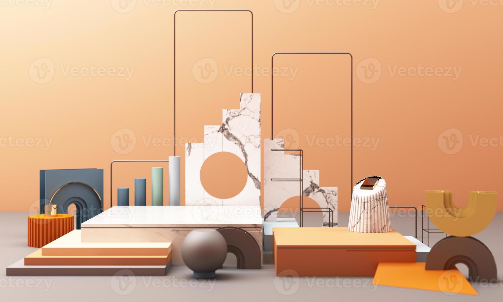 geometric shape memphis style minimal style on pastel color 3d rendering photo