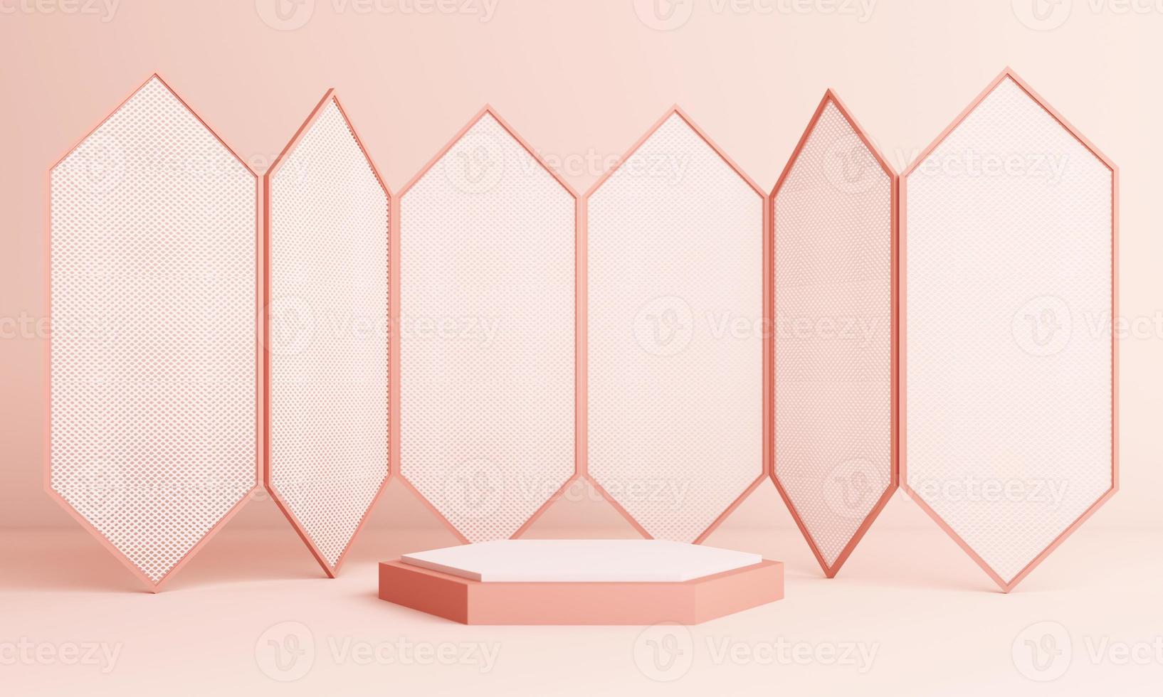 Abstract pink Composition with Podium. Minimal Studio with Round Pedestal and Copy Space , geometric shape pastel, 3d rendering photo