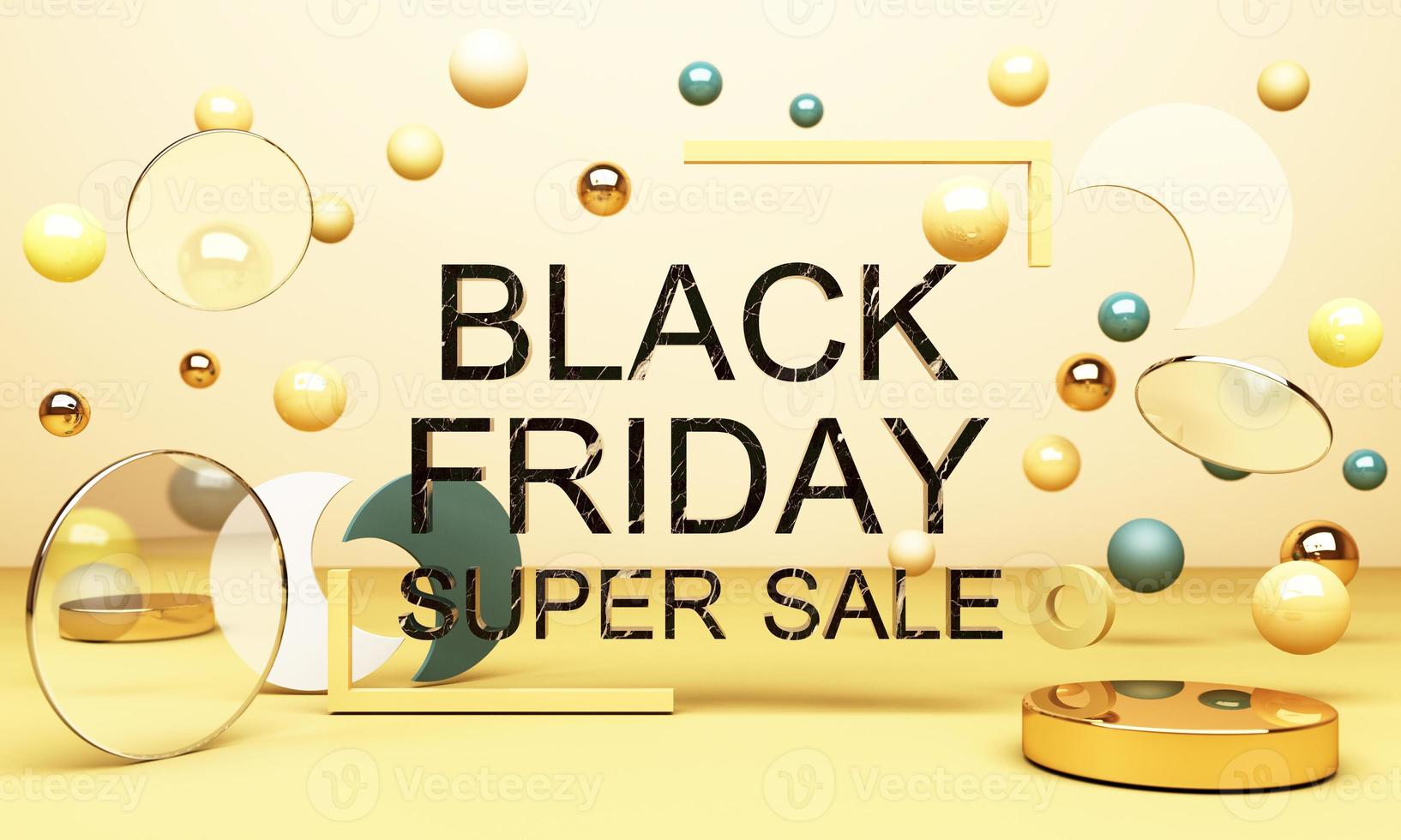 Black Friday Poster or banner with geometric shape in black and yellow neon lighting colour concept 3d rendering photo