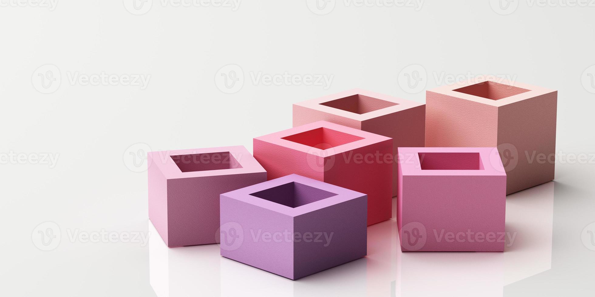 Set of colorful red,purple,pink,grey realistic geometric shape with fabric texture on white background. 3d rendering photo