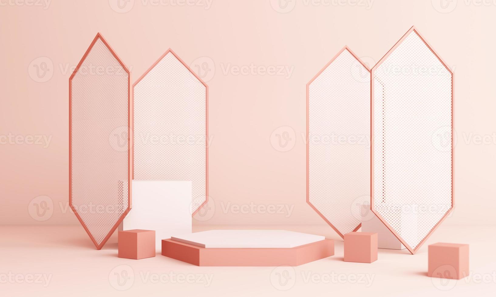 Abstract pink Composition with Podium. Minimal Studio with Round Pedestal and Copy Space , geometric shape pastel, 3d rendering photo