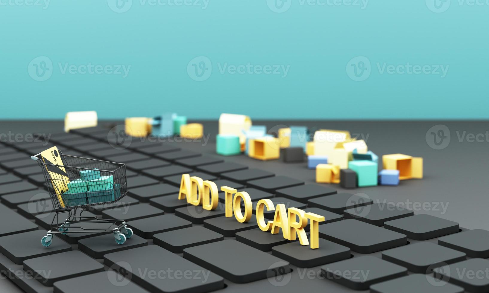 shopping cart on a keyboard with shopping bag and credit card, Ideas about electronic commerce is a transaction of buying or selling goods or services online internet 3d rendering photo