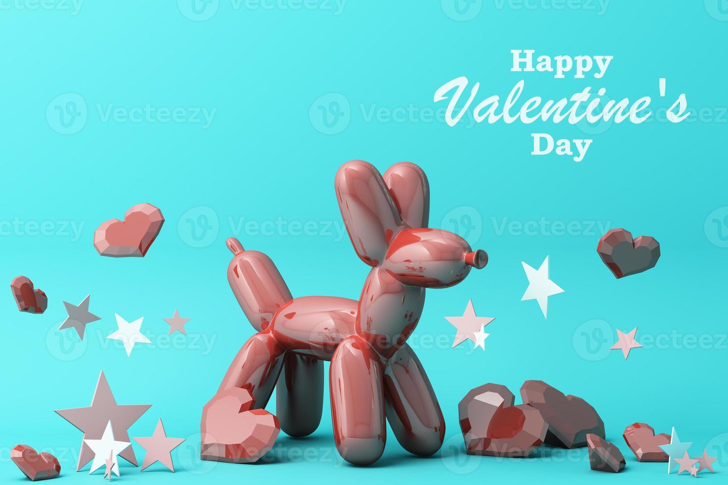 Valentine's day concept background with red and pink hearts star rose with white square frame and love decoration 3d rendering photo