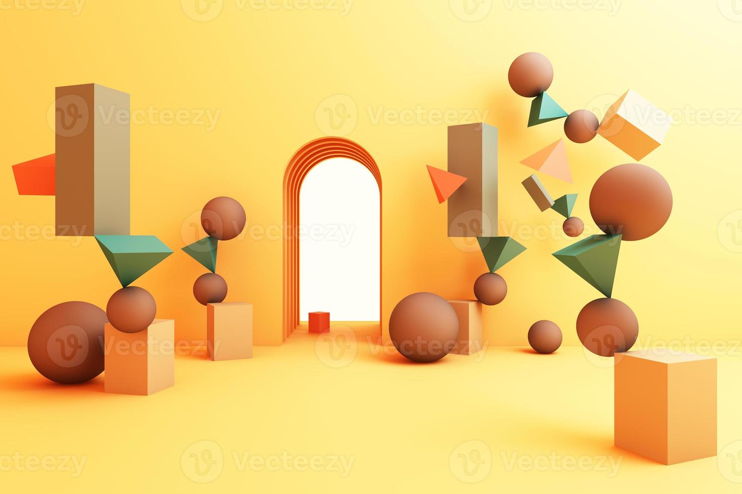 3d render illustration in modern geometric style Arch and stairs in trendy minimal interior Gradient pastel colors background Abstract composition photo
