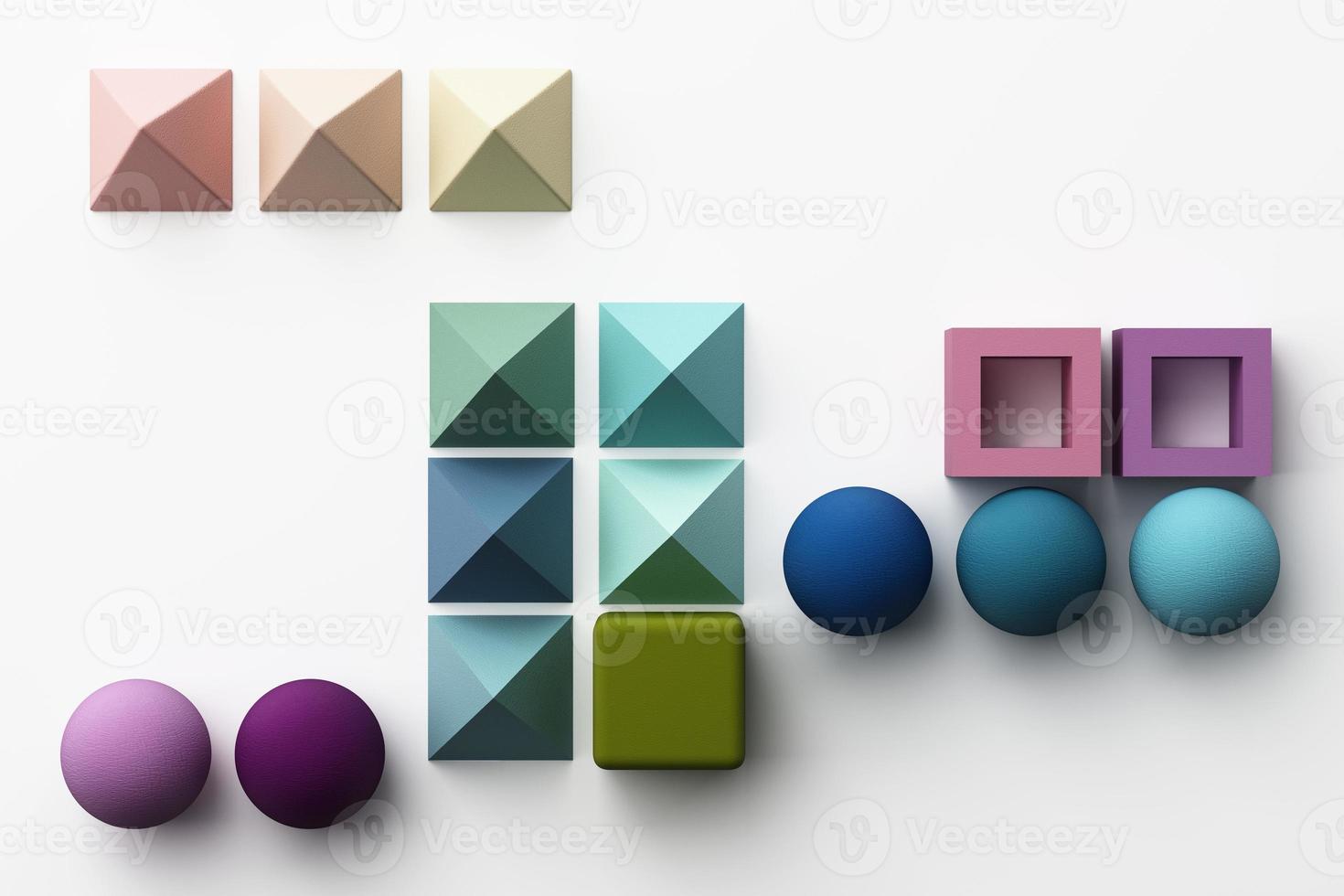 Set of colorful red,purple,pink,grey realistic geometric shape with fabric texture on white background. 3d rendering photo