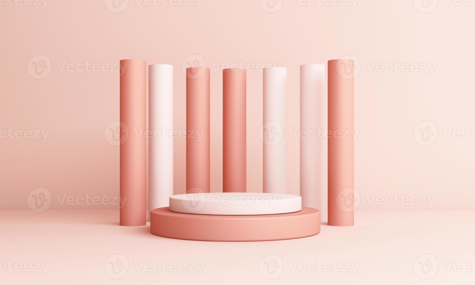 Abstract pink Composition with Podium. Minimal Studio with Round Pedestal and Copy Space , geometric shape pastel, 3d rendering photo