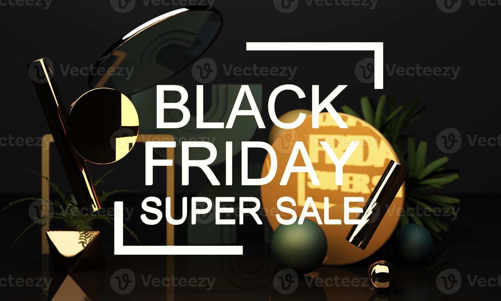 Black Friday Poster or banner with geometric shape in black and yellow neon lighting colour concept 3d rendering photo
