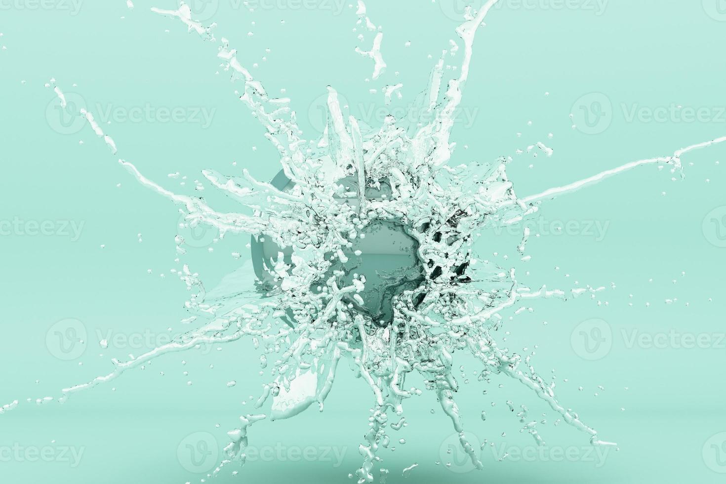 Abstract black water ball splash isolated on yellow background. 3d rendering photo